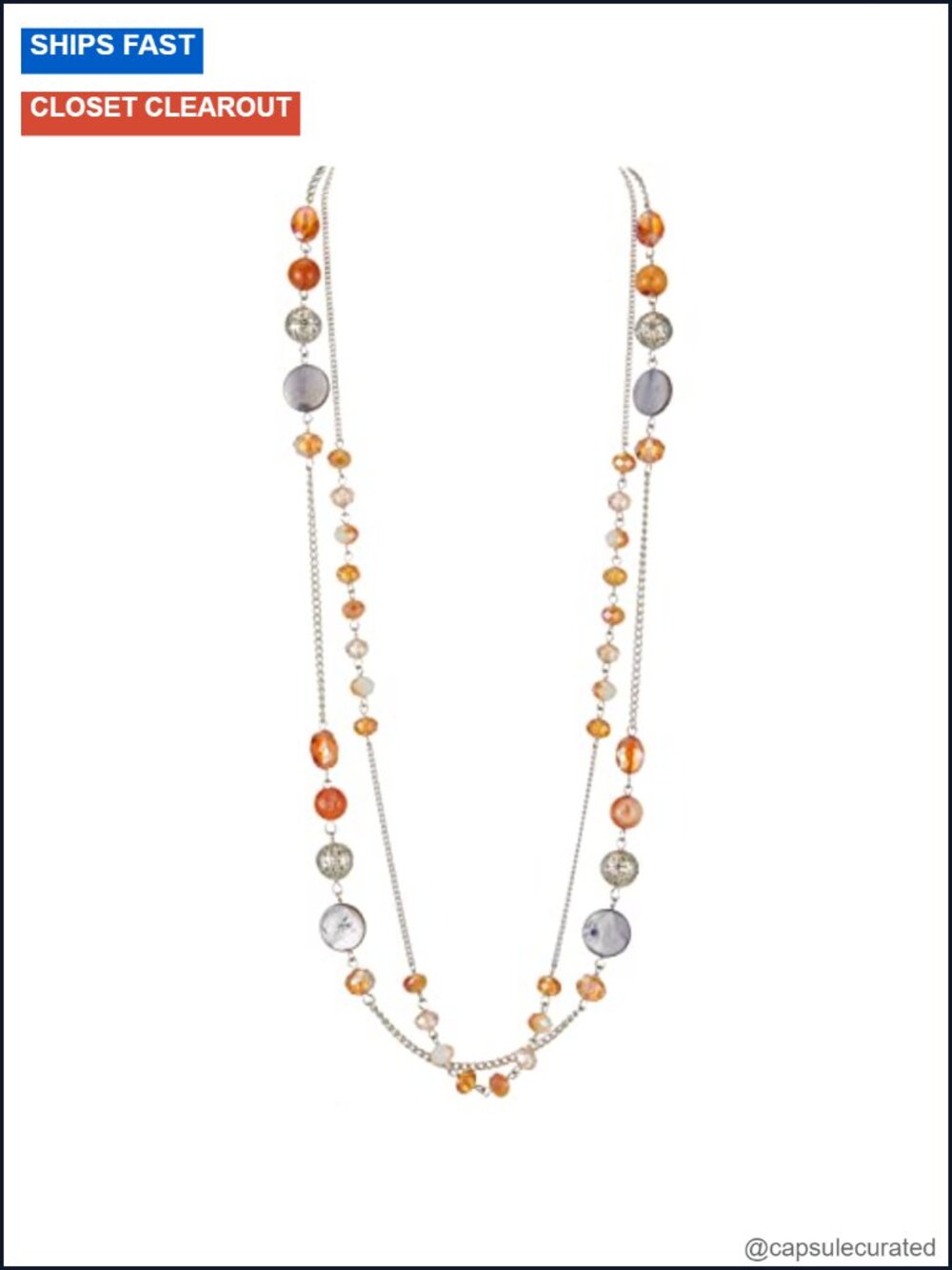 Layered Crystal Beaded Statement Necklace with Extension Chain and Gift Box